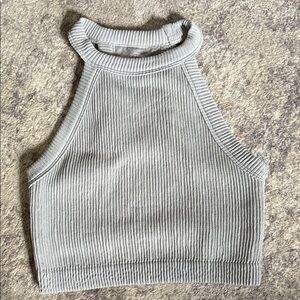 Aerie Gray Ribbed Crop Tank Top